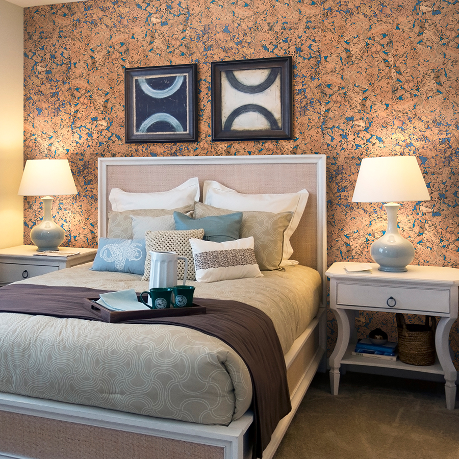 Пробковая стеновая панель Corkstyle Wall Design Monte Blue 600×300×3 фото в интерьере